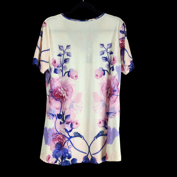 Lily Firmiana Womens Top Blouse Size XL Purple Yellow Short Sleeve Floral NWT - Picture 2 of 7